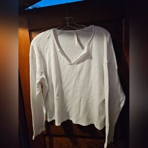 Aritzia The Group Babaton White Waffle Knit Long Sleeve Top